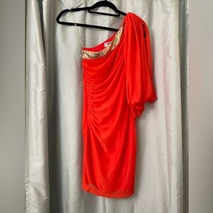 Lord and Taylor XS coral one shoulder dress